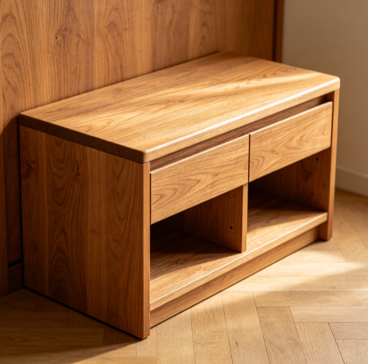Compact Wooden Entryway Storage Bench